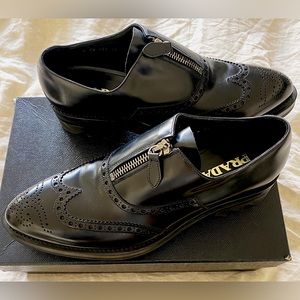 Prada Brushed Leather Zip Up Oxfords Sz 43